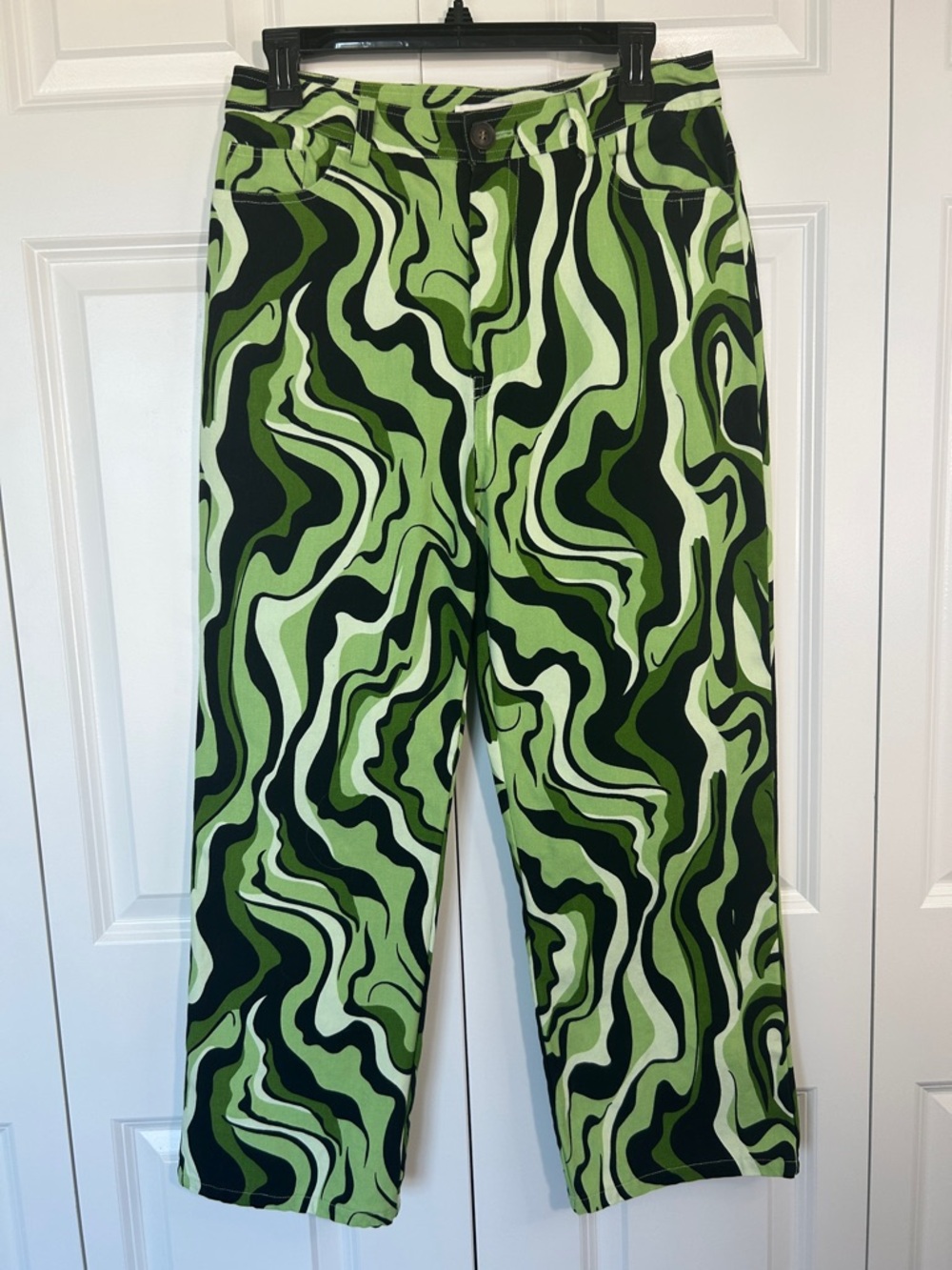Wide Leg Green Swirl Print Pants - Picture 2 of 7